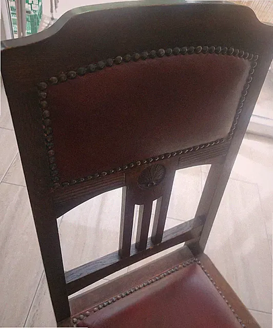Esszimmer Set aus Holz und Leder, 6 Stühle, dunkelbraun, klassisch