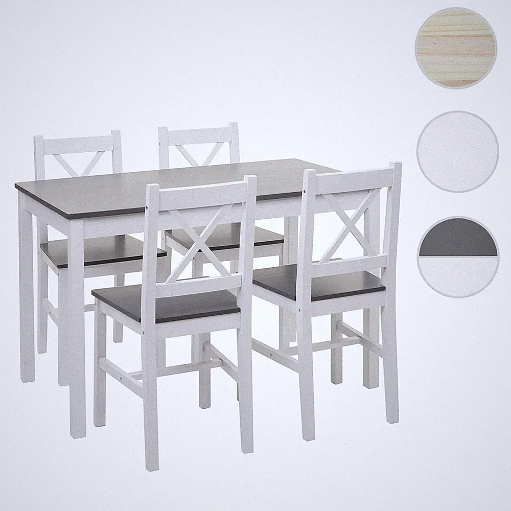 Esszimmer-Set HWC-F77, Sitzgruppe Esszimmergruppe, Massiv-Holz Landhaus 110cm