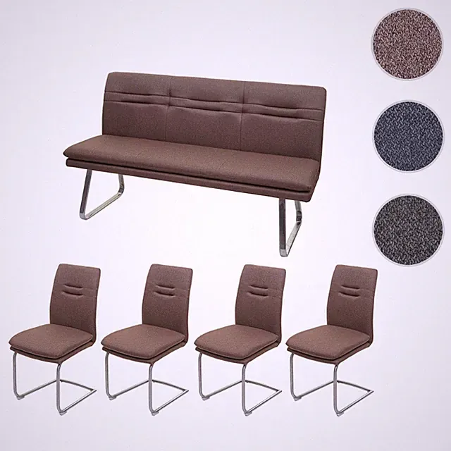 Esszimmer-Set HWC-H70, Esszimmergruppe Sitzgruppe, Textil Edelstahl gebürstet