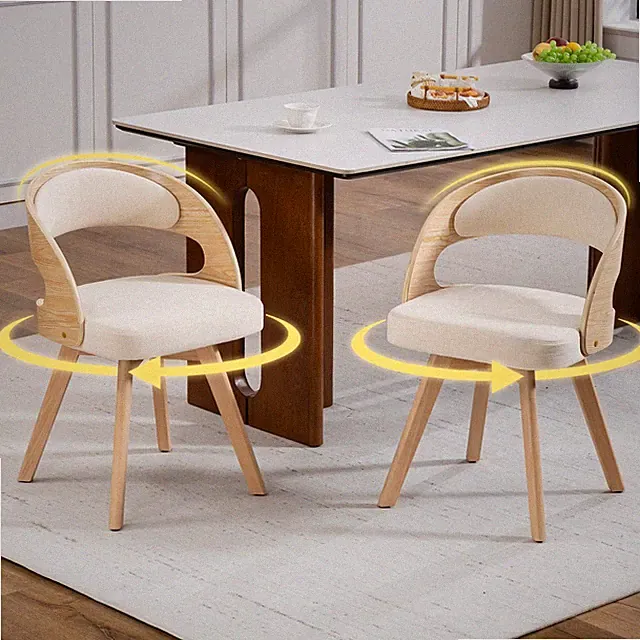 Esszimmerstuhl 2er Set Beige Leinen 360 drehbar Buchenholz gepolstert 44x41x75cm