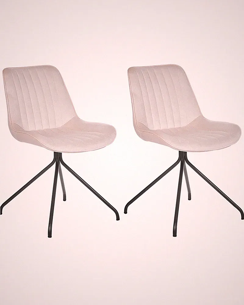 Esszimmerstuhl 2er Set Samtstoff beige Metallbeine schwarz Glam Retro Navasota