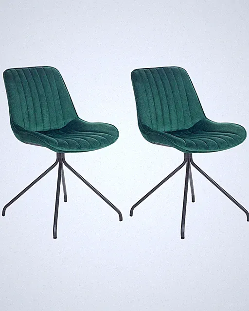 Esszimmerstuhl 2er Set Samtstoff grün Metallbeine schwarz Glam Retro Navasota