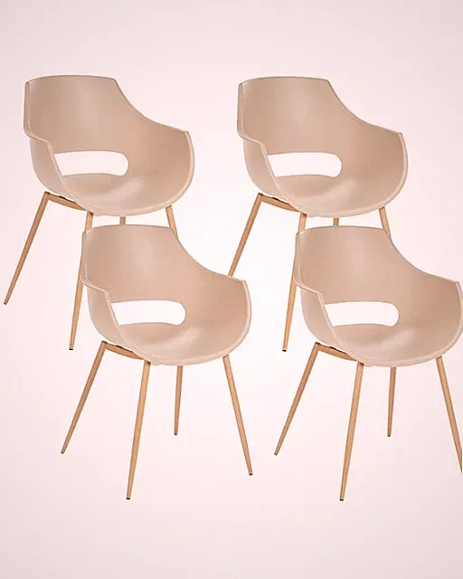 Esszimmerstuhl 4er Set Kunststoff Eisen Holzoptik beige moderner Stil Millers