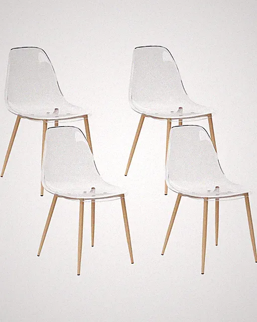 Esszimmerstuhl 4er Set Kunststoff Eisen Holzoptik transparent modern Takilma