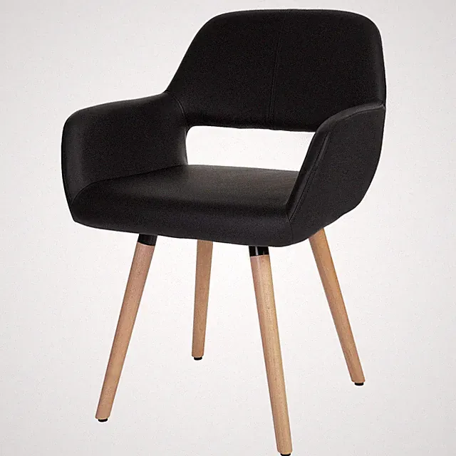 Esszimmerstuhl Dohna II, Retro Design, Kunstleder, schwarz, Stuhl Lehnstuhl