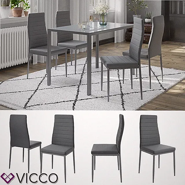 Esszimmerstuhl "Grand Metall" Grau, 42,5 x 96 x 48 cm, 4-teilig Vicco