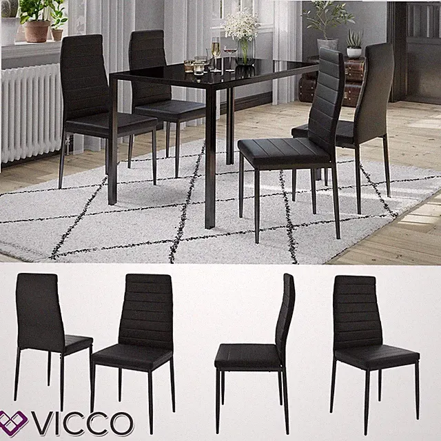 Esszimmerstuhl "Grand Metall" Schwarz, 42,5 x 96 x 48 cm, 4-teilig Vicco
