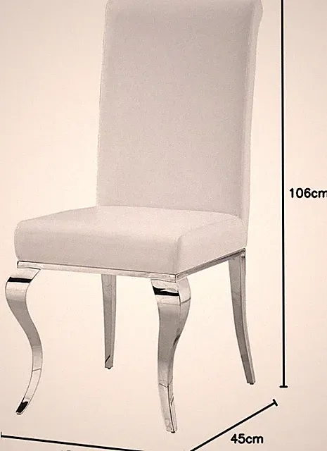 Esszimmerstuhl Modern Barock Kunstleder Weiß-Silber Stuhlbeine aus Edelstahl NEU