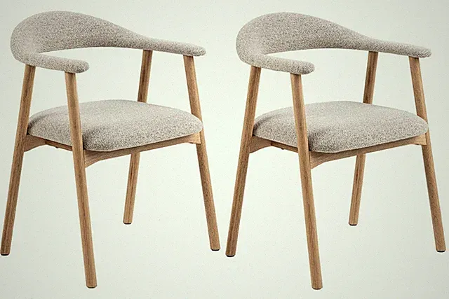 Esszimmerstuhl Polsterstuhl 2er Set Beige Braun Boucléstoff Eichenholz massiv