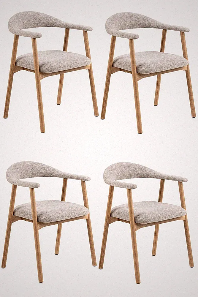 Esszimmerstuhl Polsterstuhl 4er Set Beige Braun Boucléstoff Eichenholz massiv