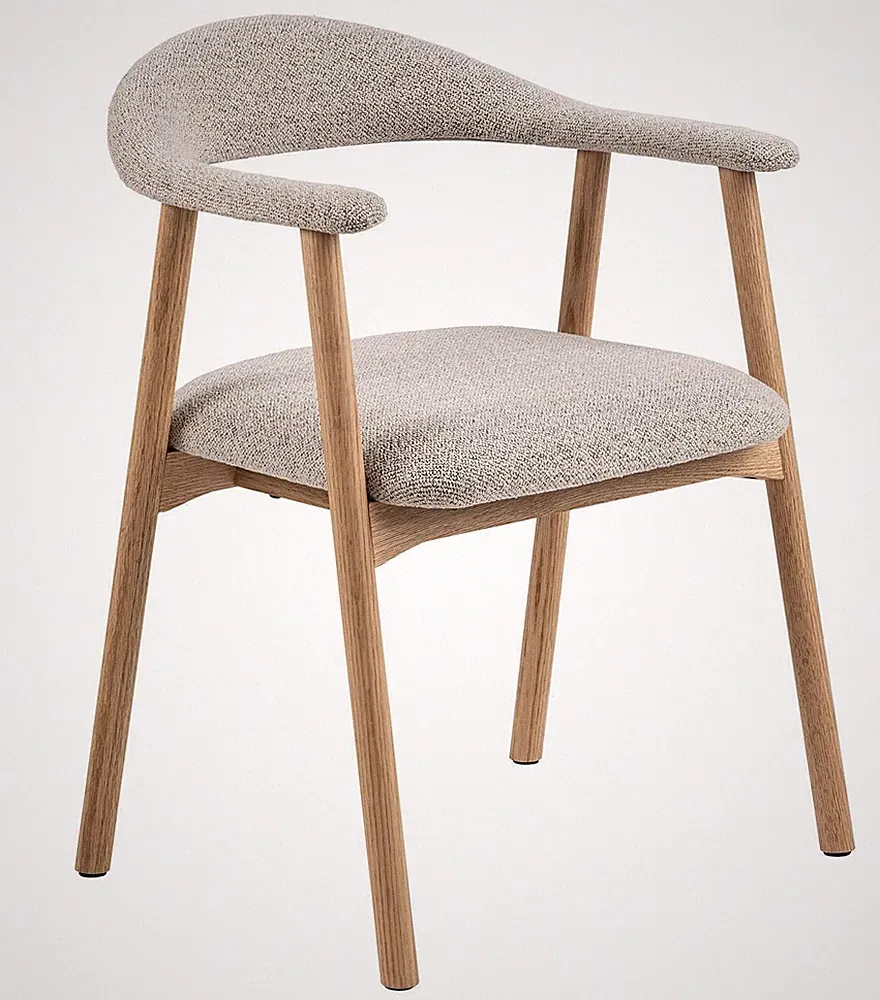 Esszimmerstuhl Polsterstuhl Beige Braun Boucléstoff Eichenholz massiv
