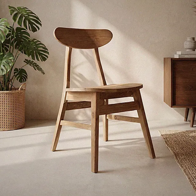 Esszimmerstuhl Teak Holz massiv Japandi Design B: 45cm Handarbeit Stuhl Esstisch