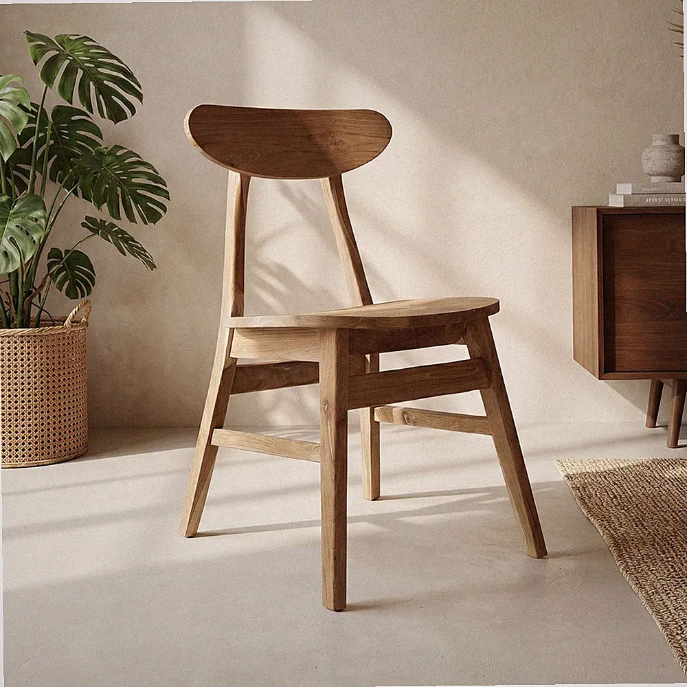 Esszimmerstuhl Teak Holz massiv Japandi Design B: 45cm Handarbeit Stuhl Esstisch