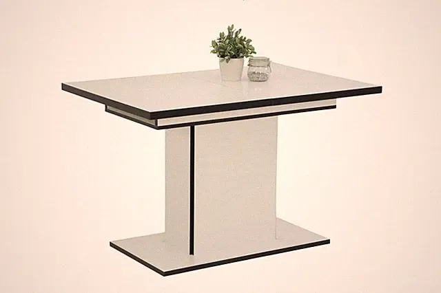 Esszimmertisch ALICE II T, Säulentisch, ausziehbar 120-160 cm, weiß / schwarz