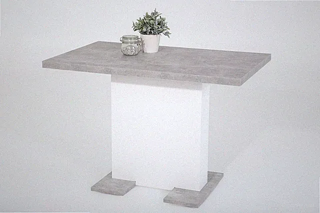 Esszimmertisch BRITT T, Säulentisch, ausziehbar 110-150 cm, betonoptik / weiß