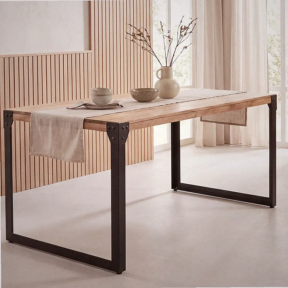 Esszimmertisch FineBuy 120 cm Esstisch Akazie Holz Massiv Küchentisch Industrial