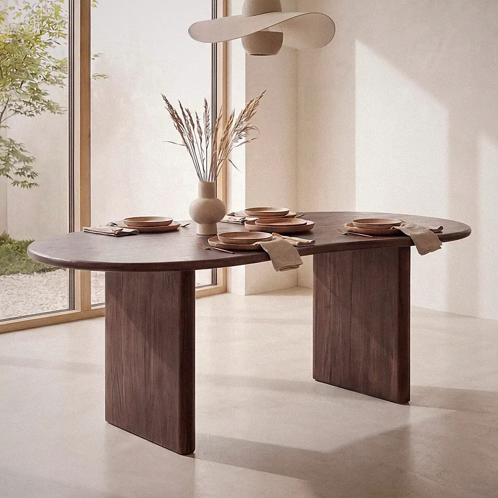 Esszimmertisch FineBuy Esstisch 180 cm Holz Dunkelbraun Küchentisch Nierenform