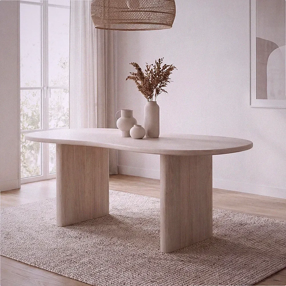 Esszimmertisch FineBuy Esstisch 180 cm Holz Massiv Weiß Küchentisch Nierenform