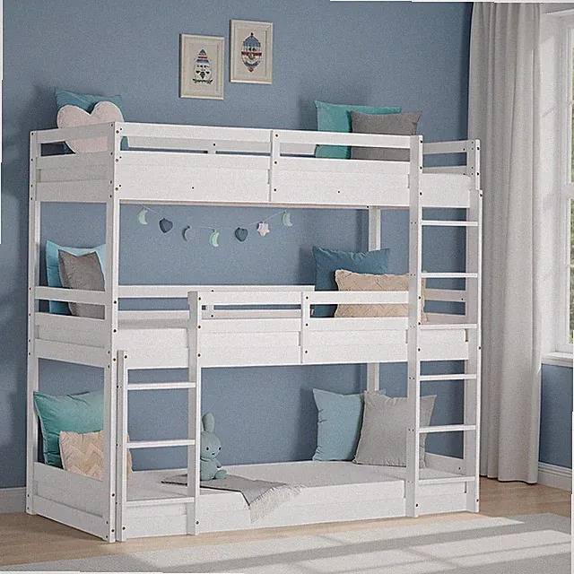Etagenbett 90x200 Dreifach Kinderbett Stockbett Holz Weiß 3 Ebenen Homestyle4u