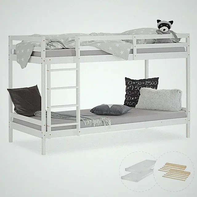 Etagenbett 90x200 Kinderbett – Hochbett 2 Matratzen Weiß Massivholz Homestyle4u