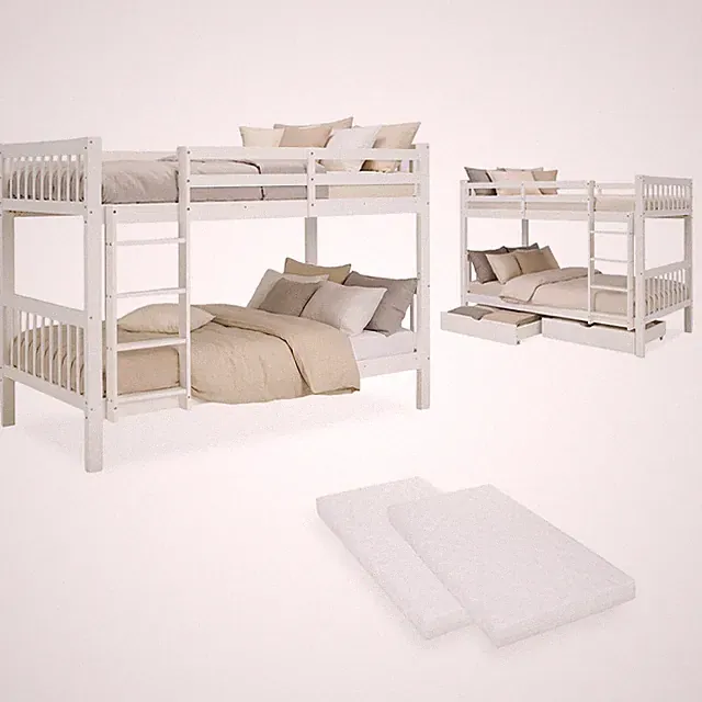 Etagenbett 90x200 Kinderbett mit Bettkasten und Matratze Holz Weiß Homestyle4u