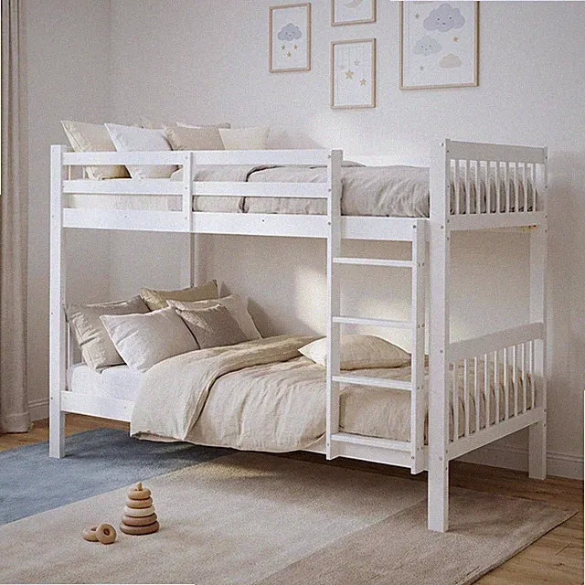 Etagenbett 90x200 Kinderbett mit Rausfallschutz Weiß Holz umbaubar Homestyle4u