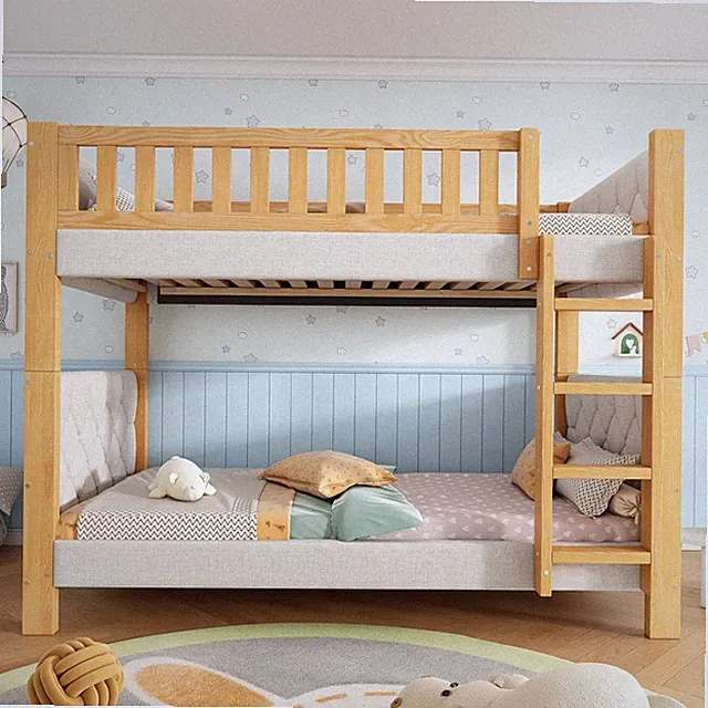 Etagenbett,Kinderbett,Weiche Antikollisions-Schwammkante,Mit Treppe,Grau+Natur
