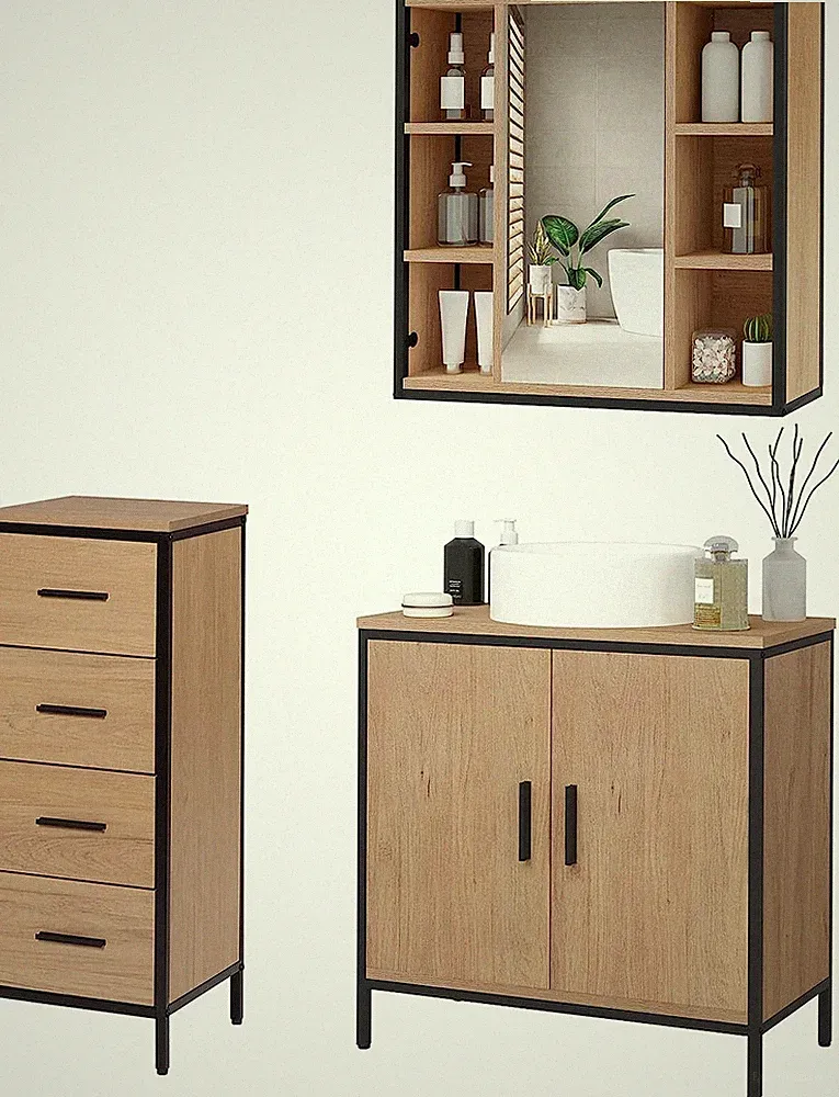 EUGAD Badmöbel Set Waschbeckenunterschrank Spiegelschrank Kommode mit Schubladen