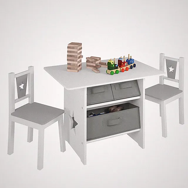 EUGAD Kindersitzgruppe Kindertisch mit 2 Stühle Kindermöbel mit Stauraum aus MDF