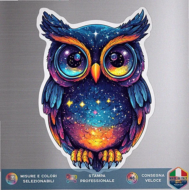 Eule Neon Universum Aufkleber • Vinyl Sticker Auto Motorrad Helm Laptop PC Bunt