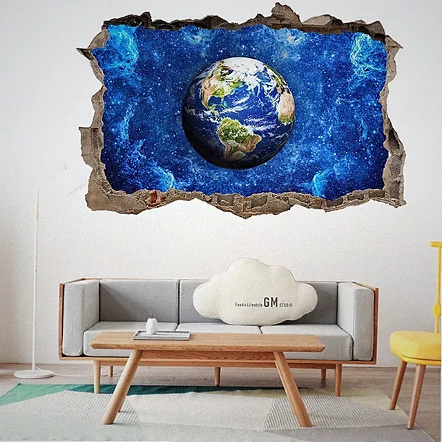 EX-Groß Weltraum Wandtattoo Erde Planet 3D zerschlagen Wandsticker Kinderzimmer Deko