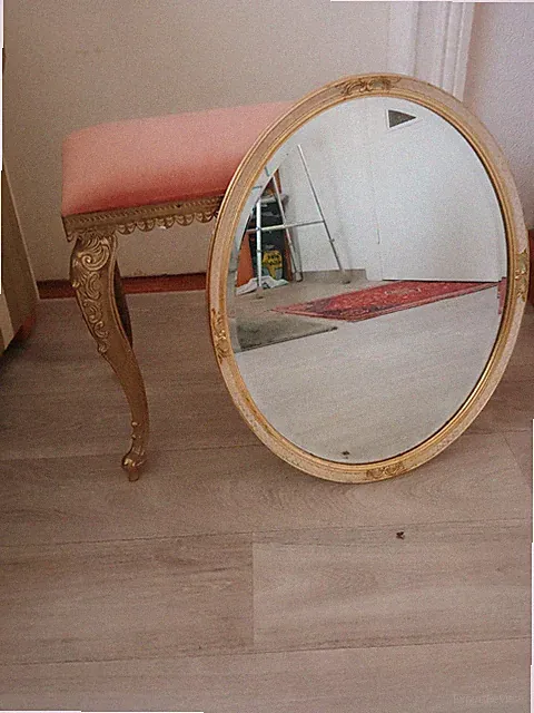 Exklusive Set Sitzbank Spiegel Kosmetik Eimer Messing Samt Gepolstert Vintage