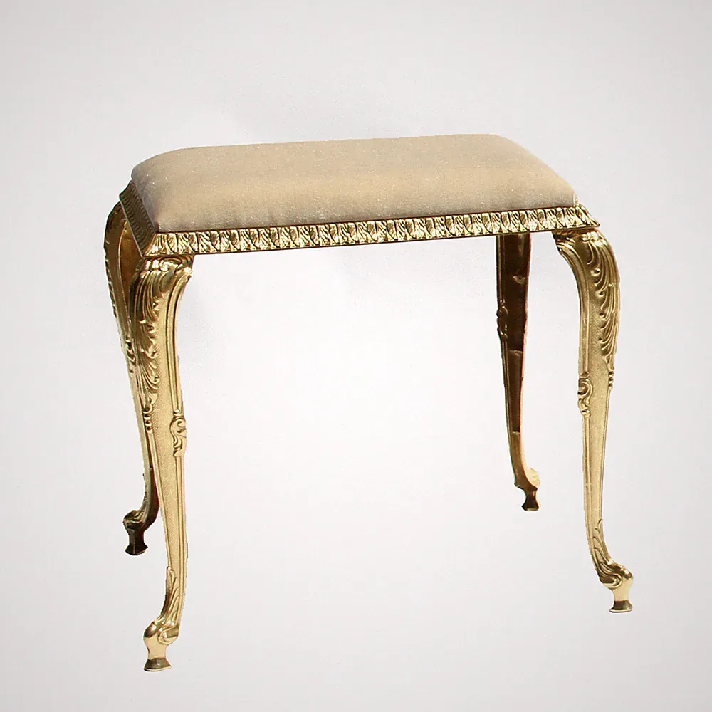 Exklusiver Hocker Klassisch Sitzbank Messing Samt gepolstert Barock Gold Stil