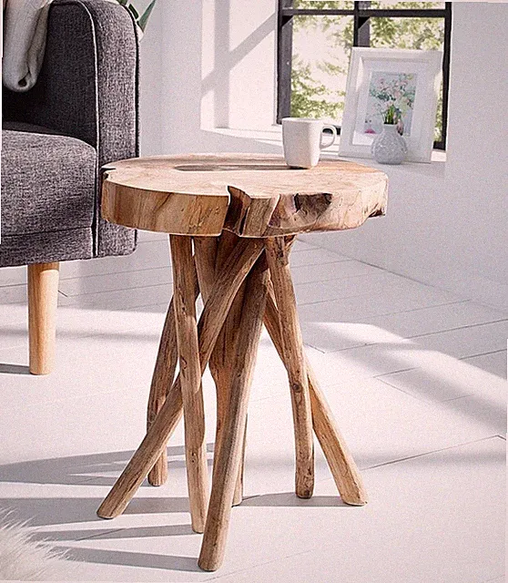 Exklusiver Massiv Teak Beistelltisch Root Holz Wurzelholz 45 cm Couchtisch natur