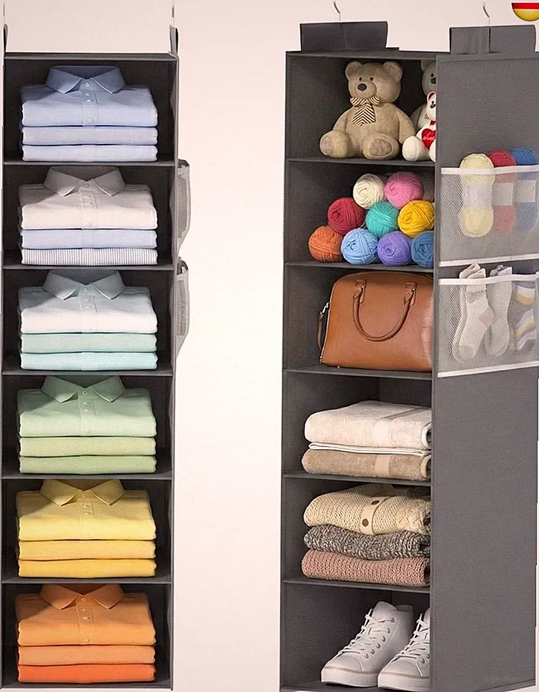 Extra tiefer Hängeorganizer, Kleiderschrank Organizer Aufbewahrung 6 Fächer, M