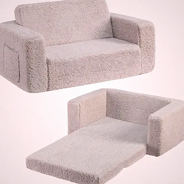 Extrabreites Kinder Sofa 2 in 1 Sherpa Couch Faltbar als Bett oder Liegesessel