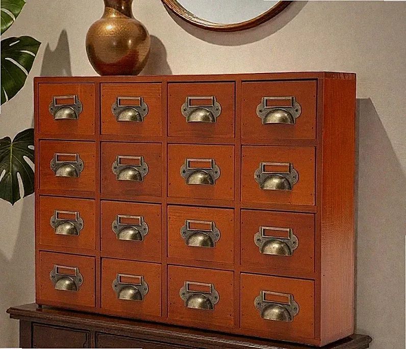EXTRAVAGANTE Echt-Holz Kommode Apothekerschrank Vintage Braun Schubladen 50x35cm