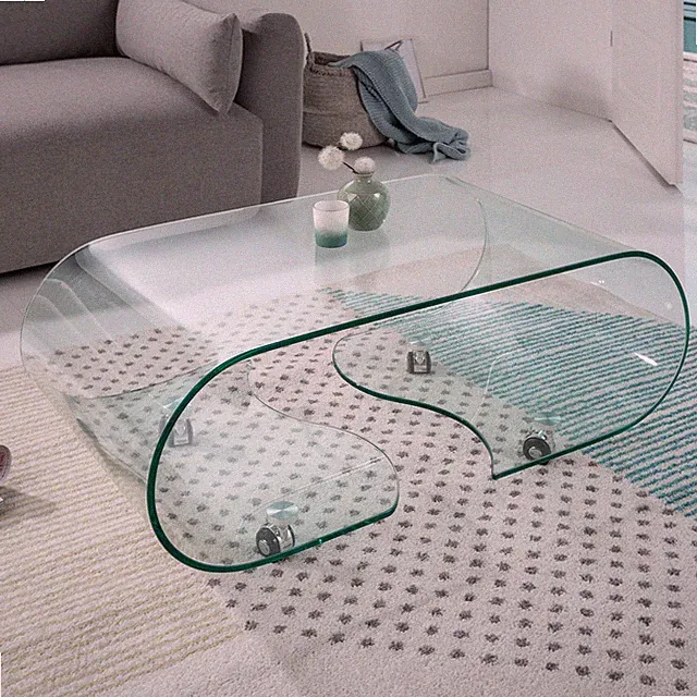 Extravaganter Glas Couchtisch FANTOME 90cm transparent Wohnzimmertisch Glastisch