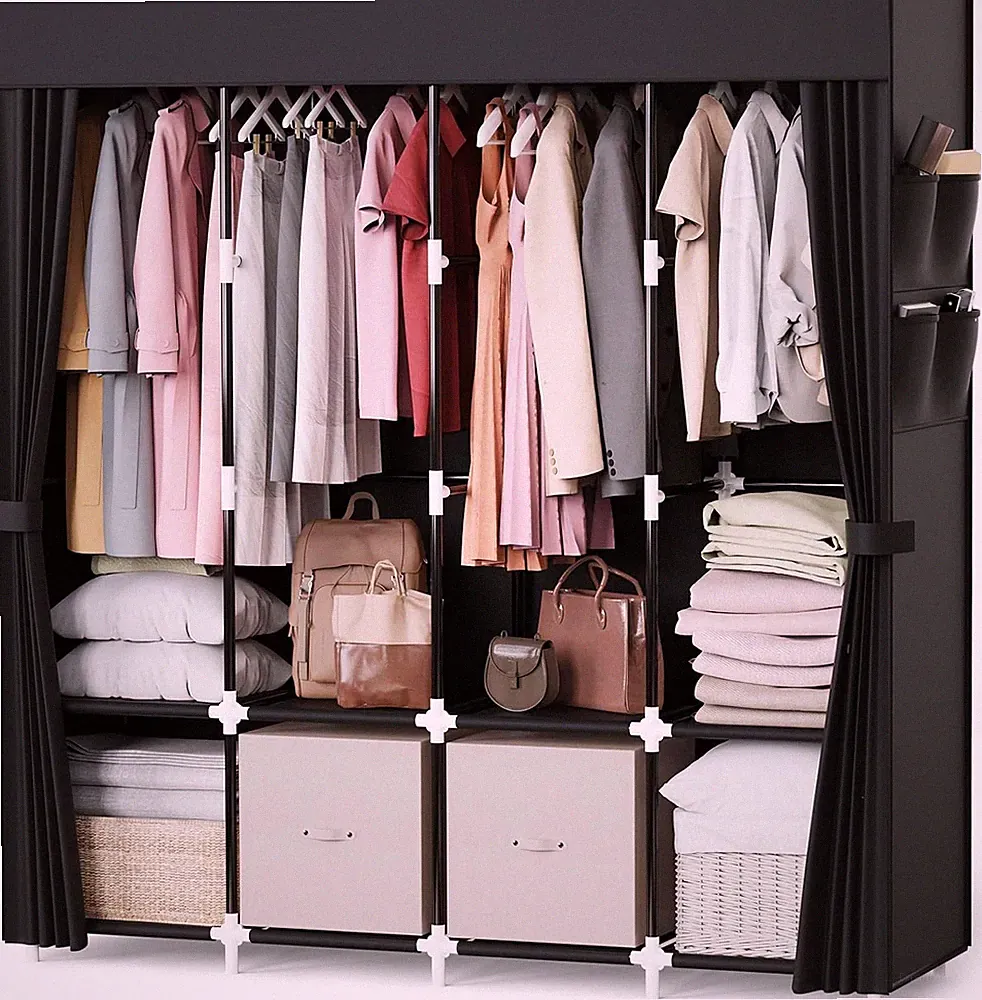 Faltbarer Kleiderschrank Stoff 170 * 42 * 170 cm 4 Kleiderstange 8 Fächer
