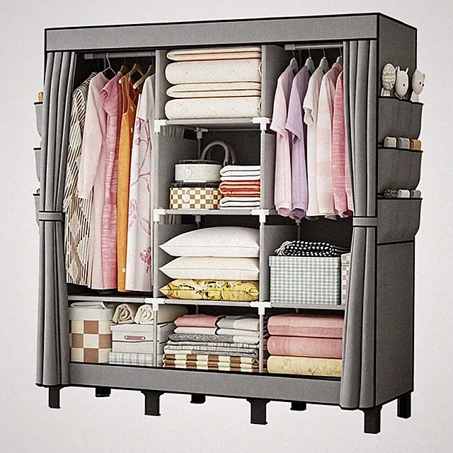 Faltbarer Kleiderschrank Stoff, Stoffschrank Stabil, 130x45x172cm, Grau