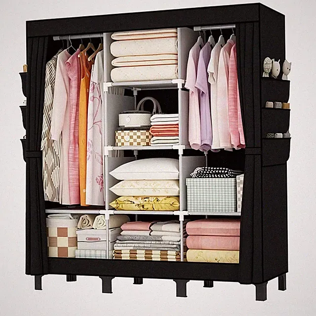 Faltbarer Kleiderschrank Stoff, Stoffschrank Stabil, 130x45x172cm, Schwarz