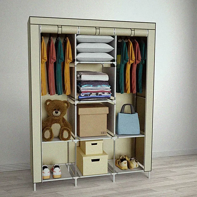 Faltbarer Kleiderschrank Stoffschrank 2 Kleiderstangen, Regalen, 8 Ablageflächen