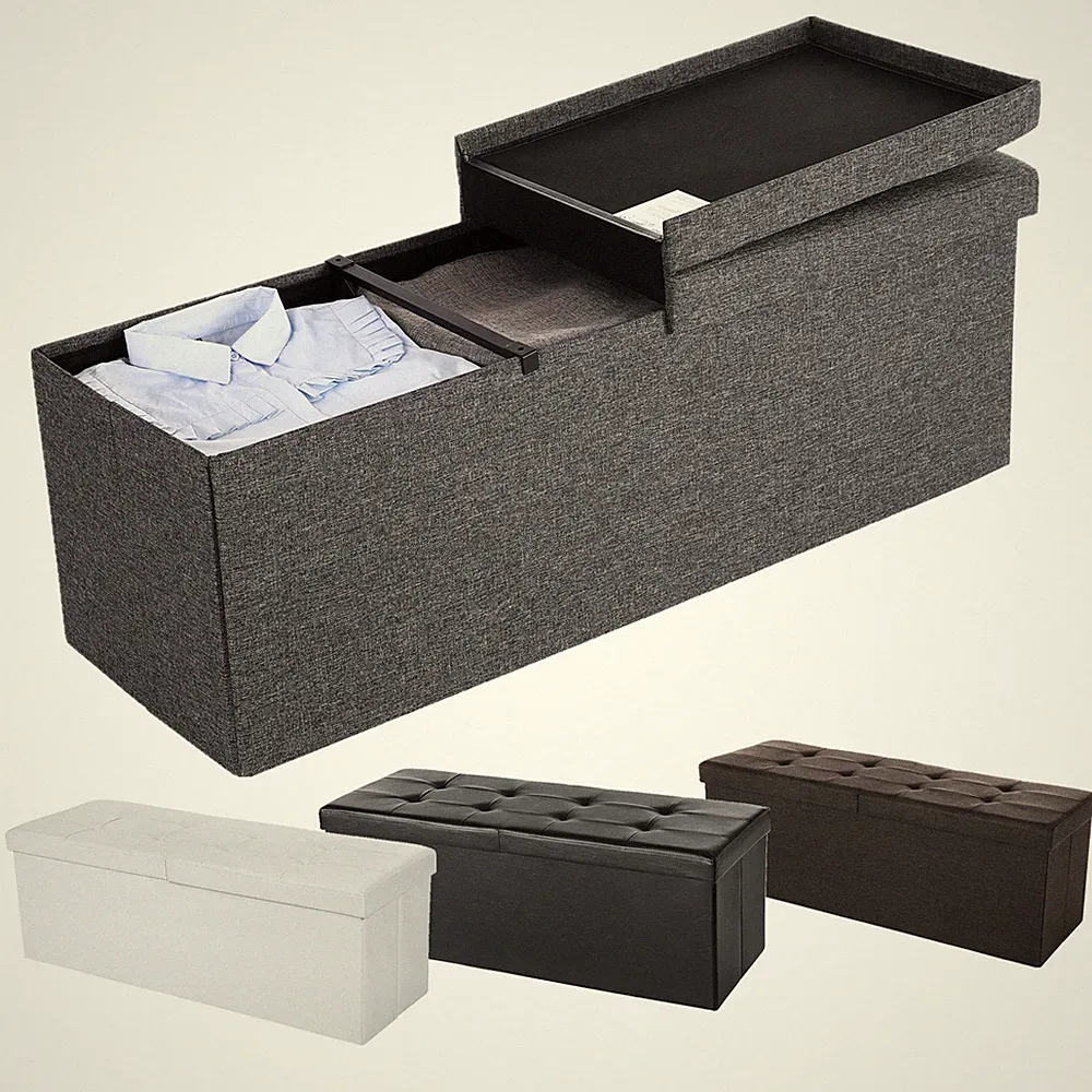 Faltbarer Sitzhocker mit Stauraum Sitzbank Truhe Aufbewahrungsbox PVC/Leinen