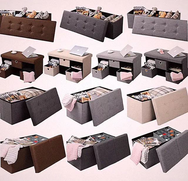 Faltbarer Sitzhocker Sitzbank mit Stauraum Truhen Hocker Leinen MDF #765-24