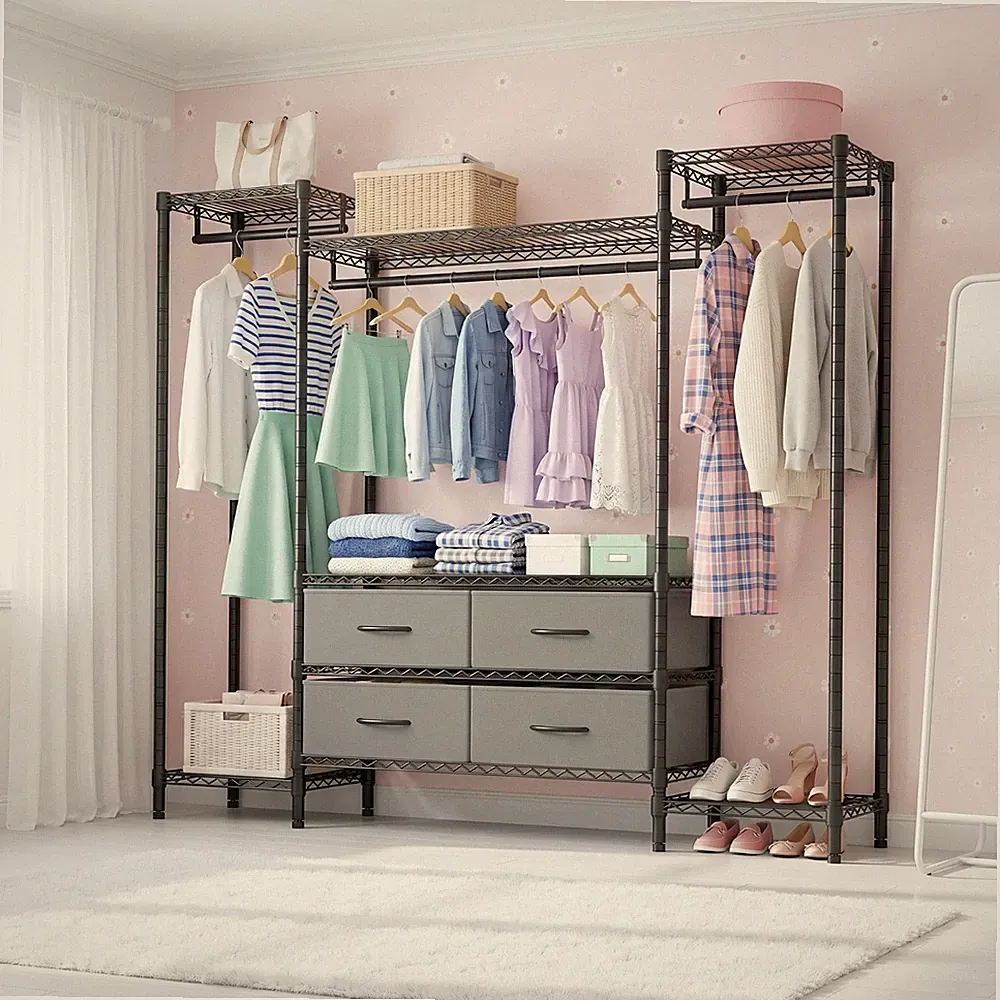 Faltschrank 180x154x40cm Stoffschrank Offen Kleiderschrank Camping Kleiderstände