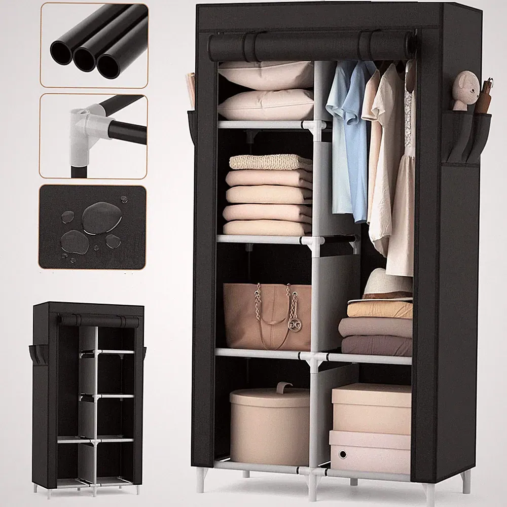 Faltschrank aus Stoff 84x42x162cm Camping Kleiderschrank Garderobe mit Stang