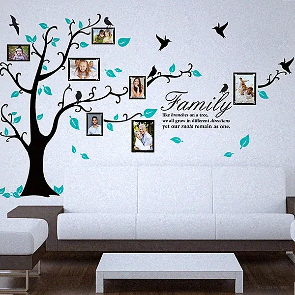 Familienbaum-Wandsticker Mit Vogel & Bilderrahmen ZitatSpruch Kunst Wohn Deko
