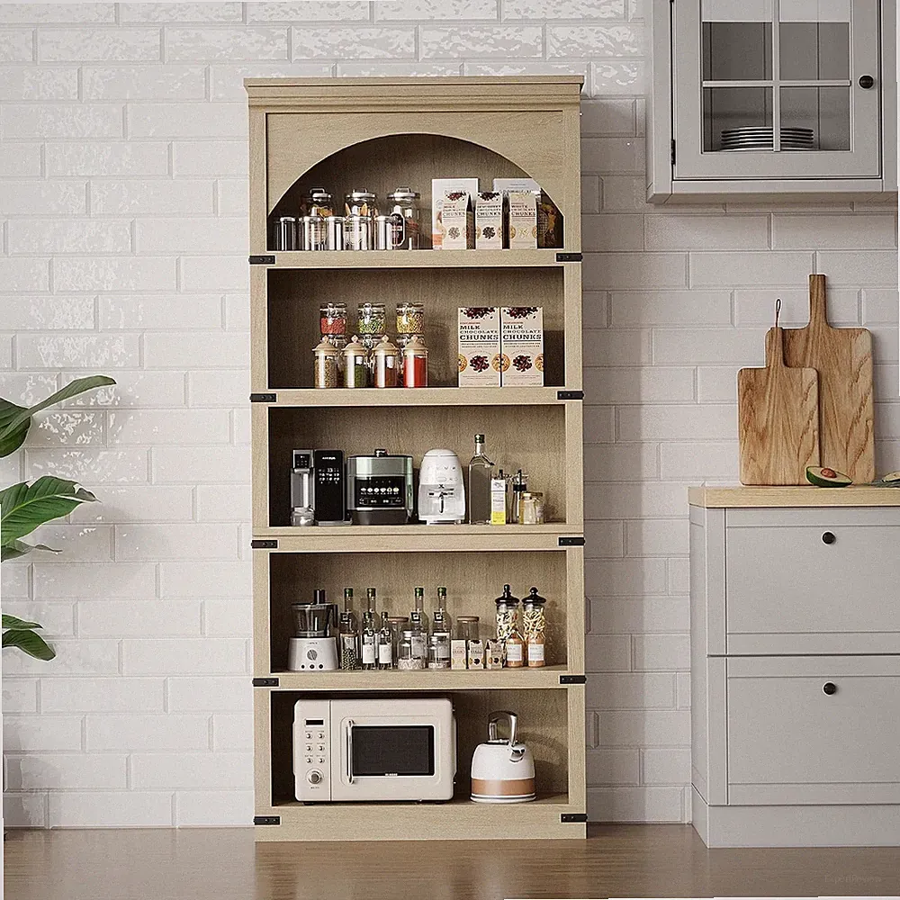 Farmhouse Bogen Bücherregal 175cm 5Ebenen Offenes Standregal mit Sockel für Büro