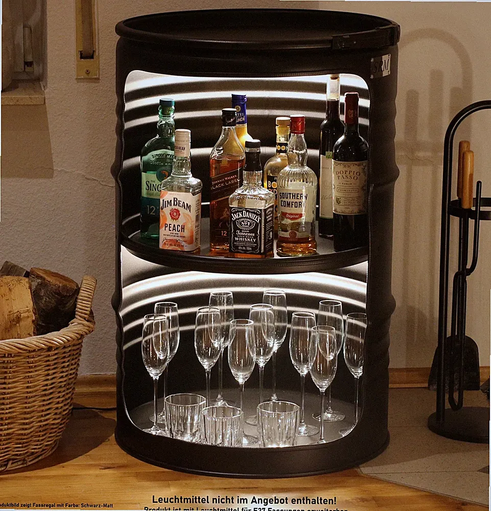 Fassregal Design Regal Ölfass 210 Liter Fassmöbel mehrere Farben + Beleuchtung