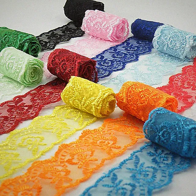 Feine Glänzend Spitzen 4cm breit Farbauswahl Organza Dekoborte Fransen Bänder DE